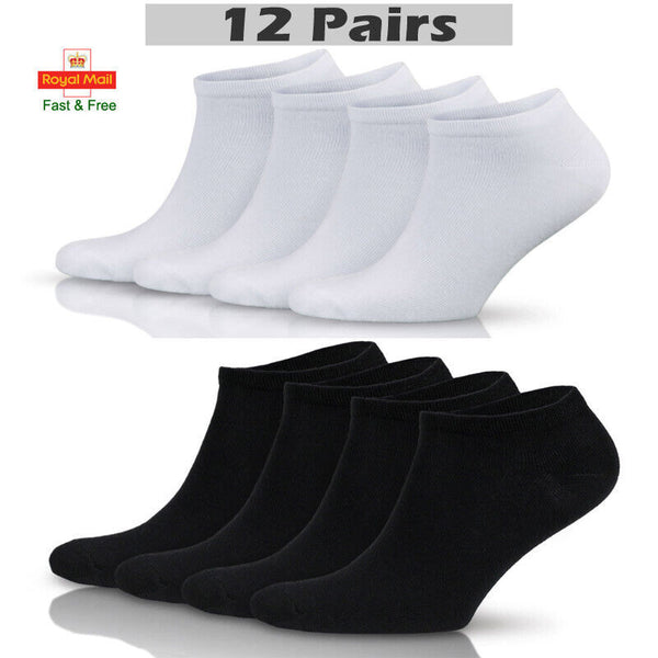 12 Pairs Cotton Low Cut Trainer Sports Socks Men Women Black White Unisex Ankle Socks