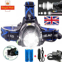 Outdoor Powerful Rechargeable LED Headlamp 350,000 Lumens Waterproof Head Torch UK Stock