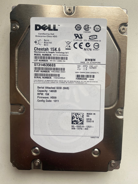 Dell 0XX518 SAS Server Hard Drive 3.5" Seagate ST3146356SS 146GB SAS 15K.6 Disk 15K HDD