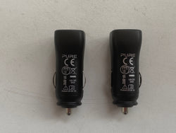 PURE Car Cigarette Lighter Phone Charger Dual USB Port Output 12V/5V 1A PACK x2 Black