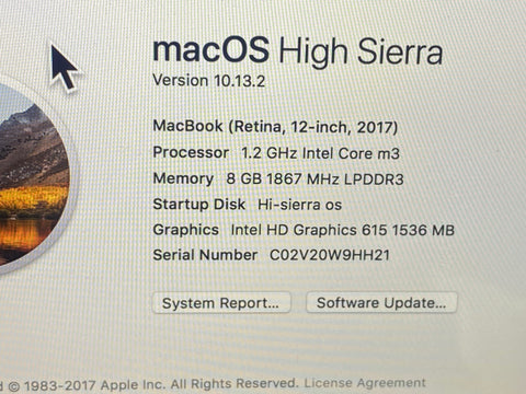 Apple 12" MacBook A1534 Mid 2017 Space Grey Core M3 1.2GHz 8GB/256GB SSD Intel 615 Graphics Laptop *Grade B*