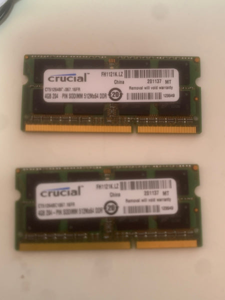 Apple iMac Crucial 8GB Memory Kit 2x 4GB DDR3 PC3-8500S RAM CT51264BC1067.16FR SODIMM 204 pin Micron