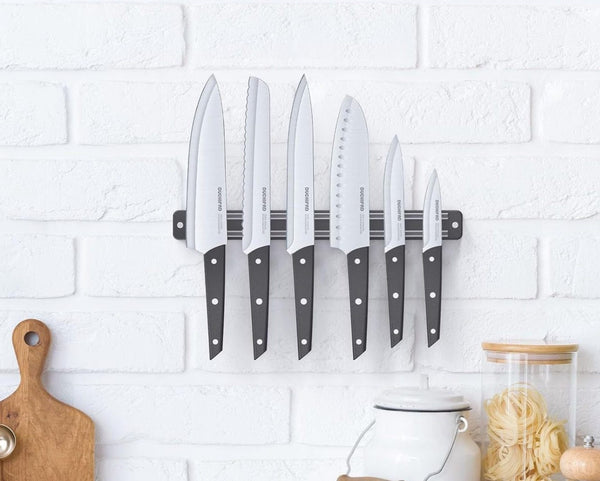 6 Piece Chefs Kitchen Knife Set Santuko Steel Utility Knives and Magnetic Holder Block Pairing & Slicing