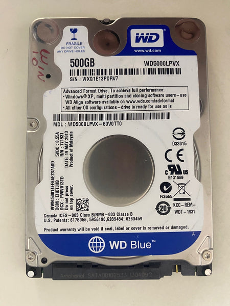 WD Blue WD5000LPVX Hard Disk Drive 500GB Internal 2.5" SATA Laptop MacBook 7mm HDD