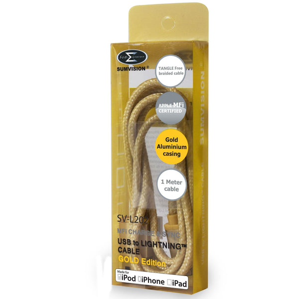 Lightning to USB Charge/Sync Data Cable Braided Gold Apple iPhone/iPad Mini/Air