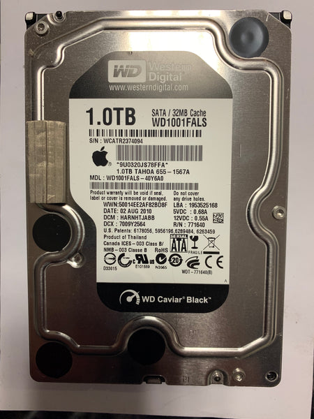 Western Digital 1TB Internal 3.5" SATA Hard Disk Drive Apple Certified 655-1567A 1000GB WD Black for iMac WD1001FALS-40Y6A0 (Refurbished)