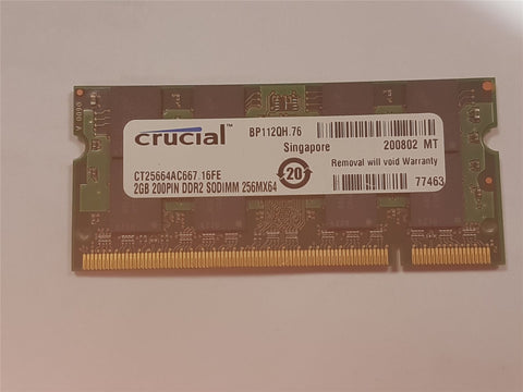 Apple Crucial 2GB DDR2 667mHz PC2-5300 CT25664AC667.16FE SoDIMM Mac RAM