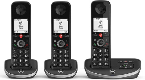 BT Advanced Cordless Home Phone with 100 Percent Nuisance Call Blocking and Answering Machine, Trio Handset Pack, Black 090460