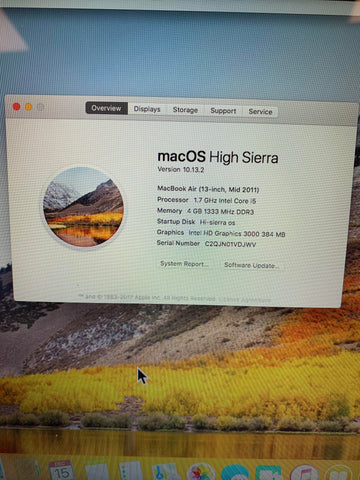Apple MacBook A1369 13" Core i5 1.7GHz 4GB Memory 128GB SSD HD3000