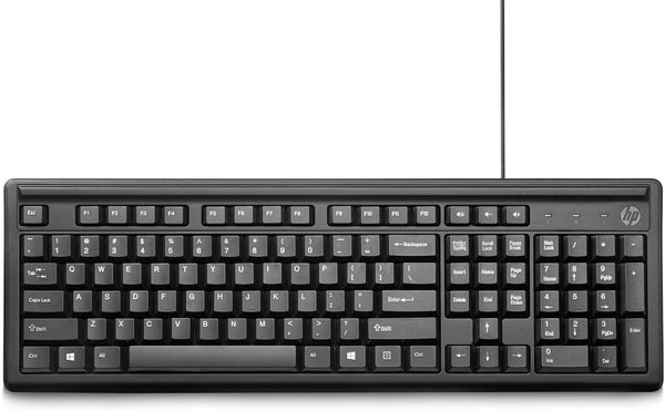 HP Computer Keyboard 100 - Wired USB with Height Adjust/Number Pad. Compatible Windows PC, Notebook, Laptop, Mac