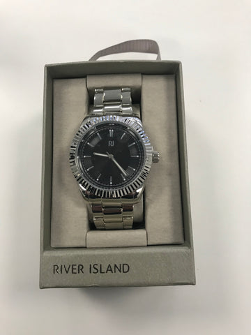 River Island Silver Mens Watch Bracelet with Box