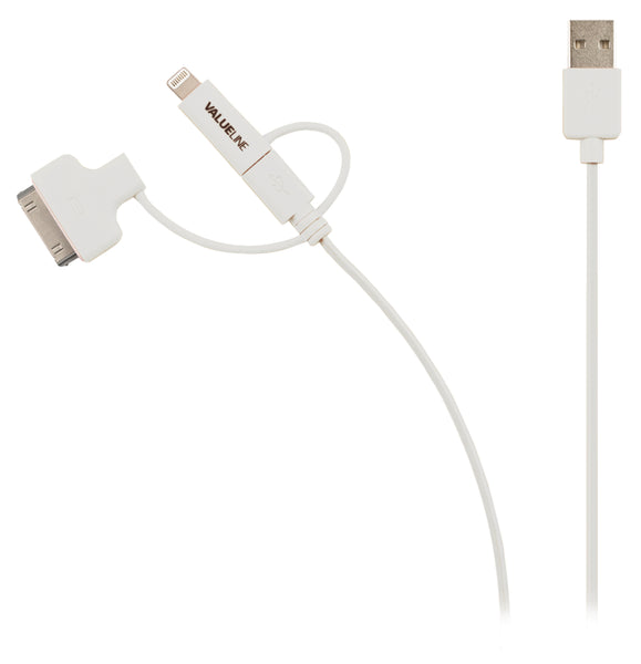 Valueline 3in1 Charger Cable Micro USB White iPod 30pin iPhone Lightning Adapter