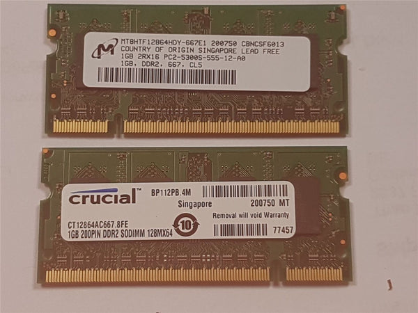 Crucial 2GB DDR2 667mhz PC2-5300 CT12864AC667.8FE Memory Apple MacBook/iMac RAM 2x 1GB