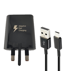 SAMSUNG GENUINE FAST RAPID CHARGER + USB-C TYPE-C CABLE 1.2m BLACK UK WALL PLUG