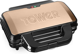 Tower T27013RG Deep Fill Sandwich Maker, Automatic Temp Control, Non Stick Deep Fill Plates, Rose Gold